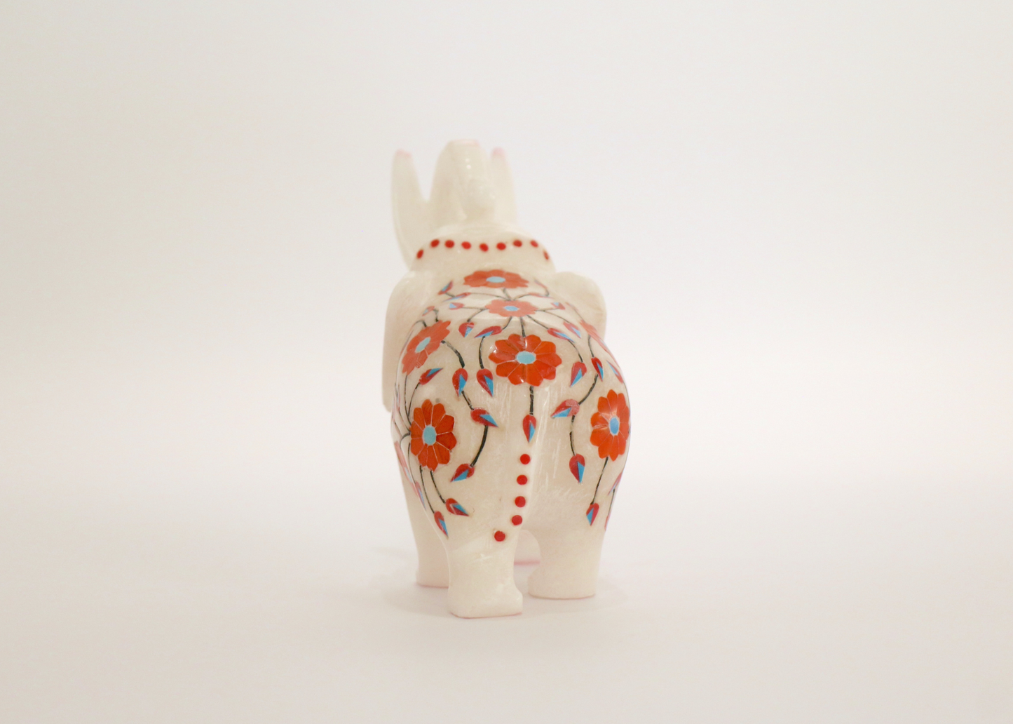 Elephant - White marble, semi-precious gemstones (13 cm)