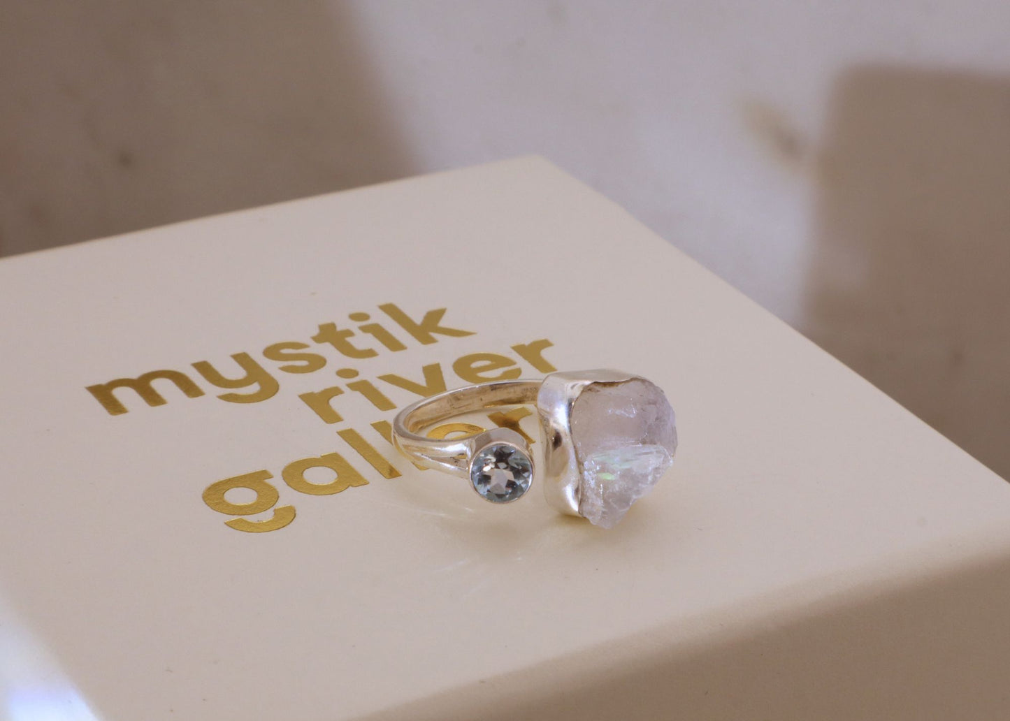 Rainbow Moonstone & Aquamarine Ring