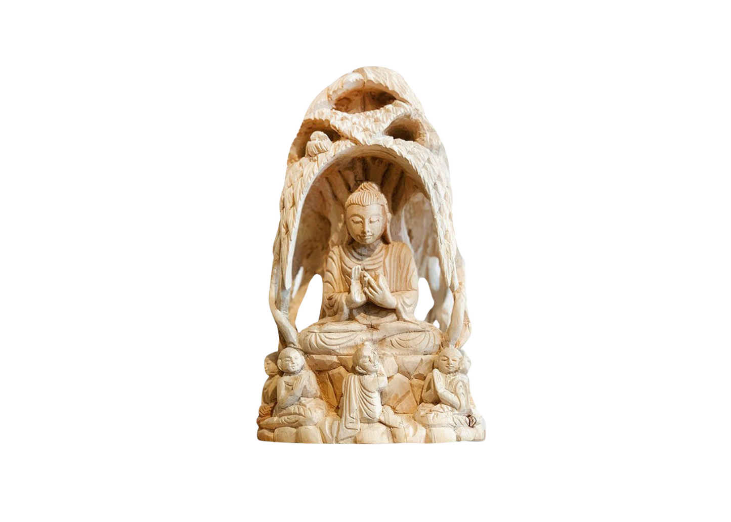 Bodhi Tree Sitting Buddha - Teak Wood (Small, 21.5cm)