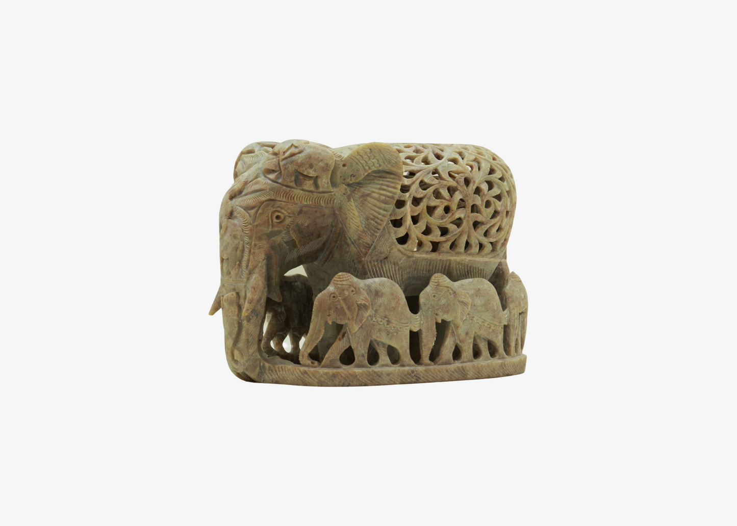 Elephant Mother with Children - Soft Stone (Small, 11.5cm)