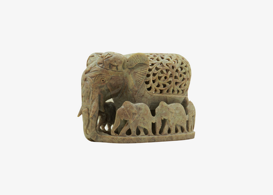 Elephant Mother with Children - Soft Stone (Small, 11.5cm)