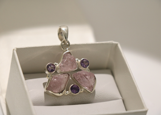 Rose Quartz and Amethyst Trinity Pendant (Sterling Silver)