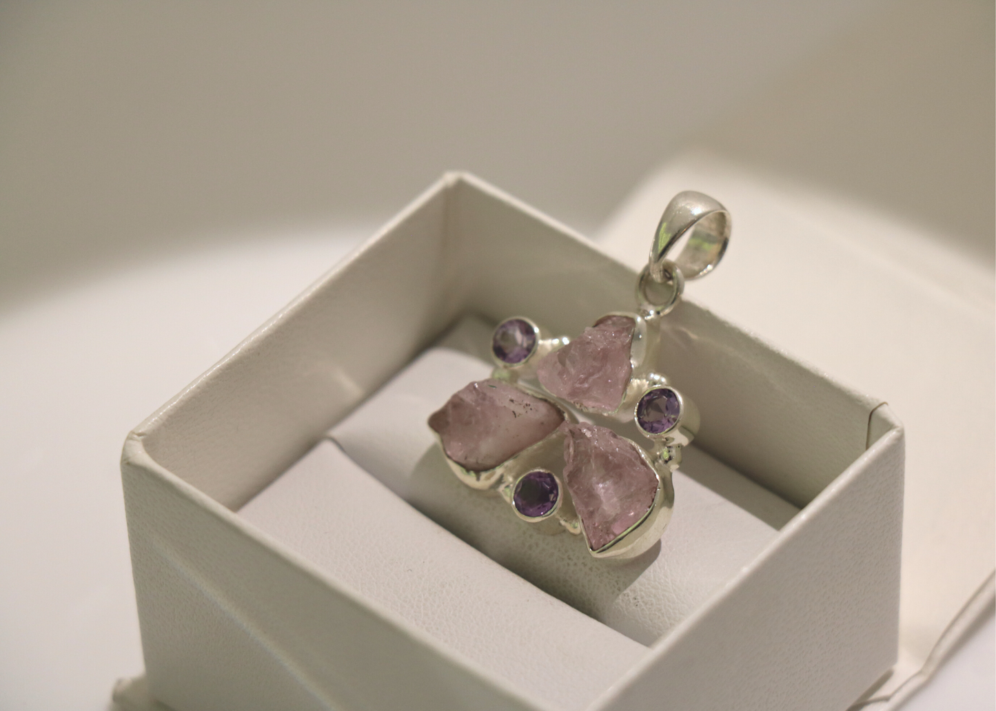 Rose Quartz and Amethyst Trinity Pendant (Sterling Silver)