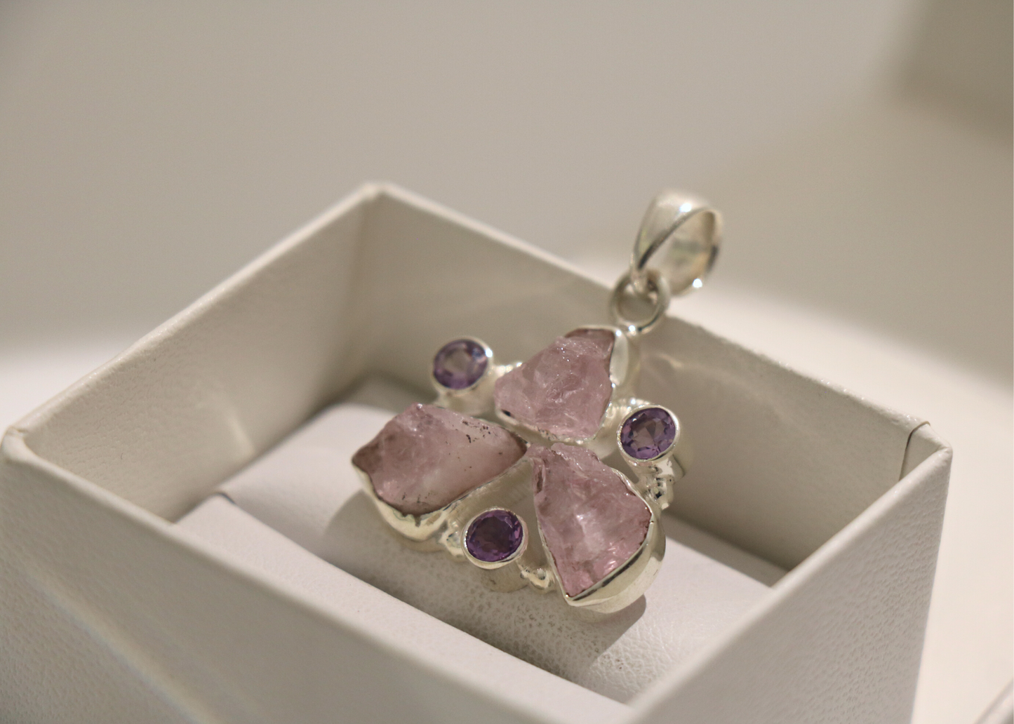 Rose Quartz and Amethyst Trinity Pendant (Sterling Silver)
