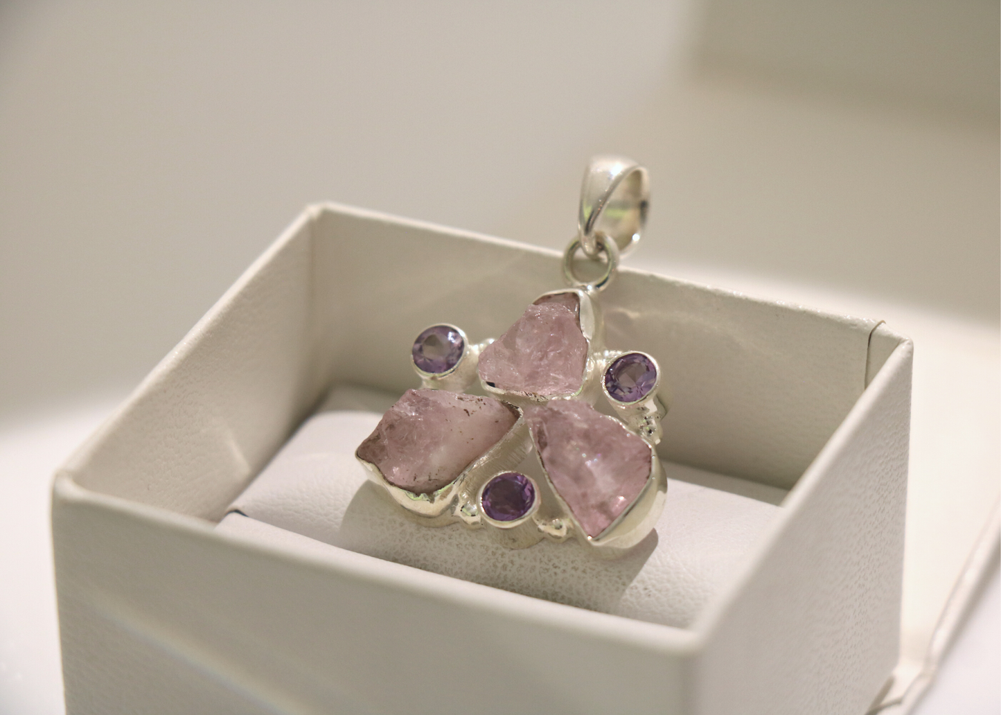 Rose Quartz and Amethyst Trinity Pendant (Sterling Silver)