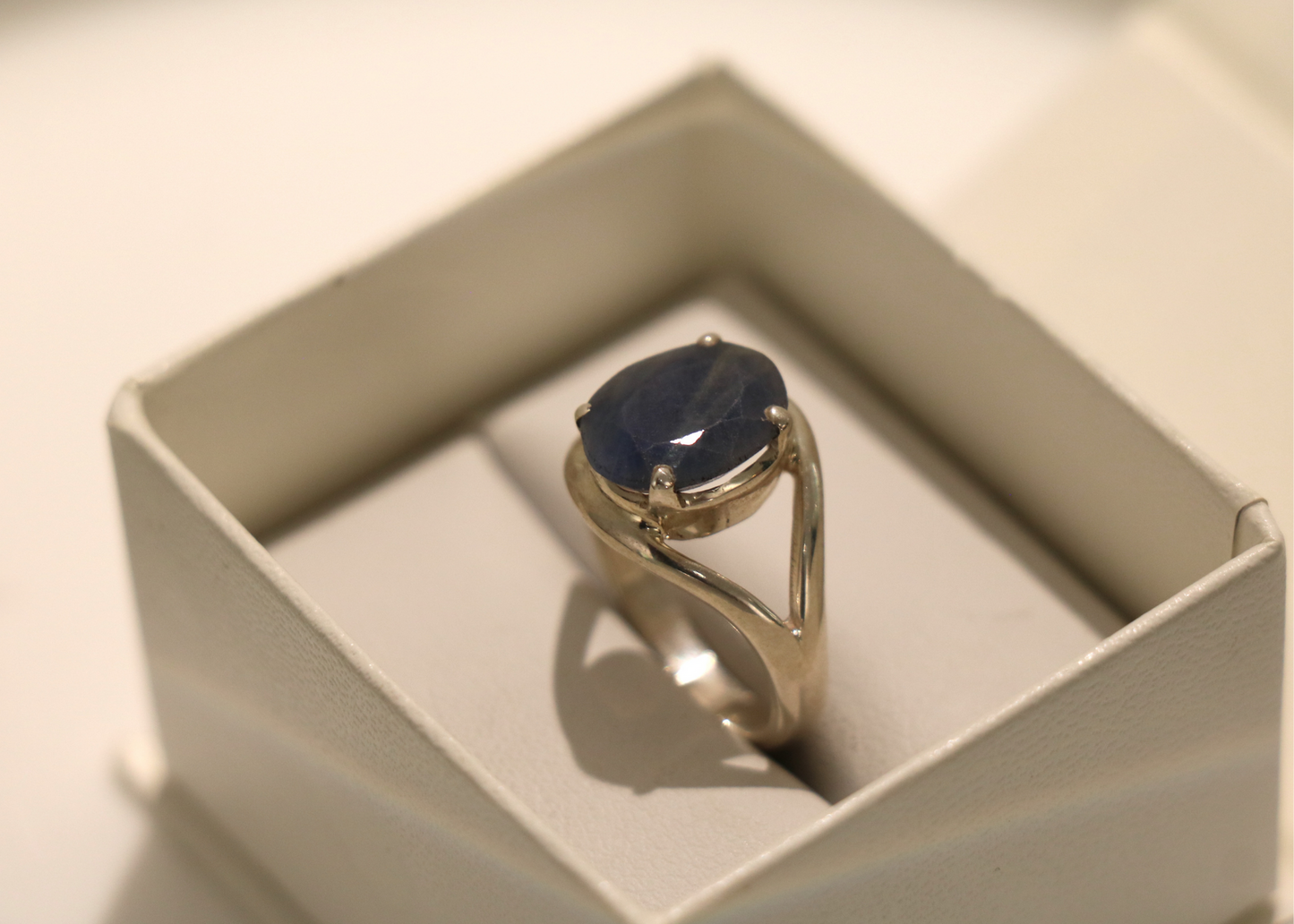 Faceted Blue Sapphire Ring (Sterling Silver)