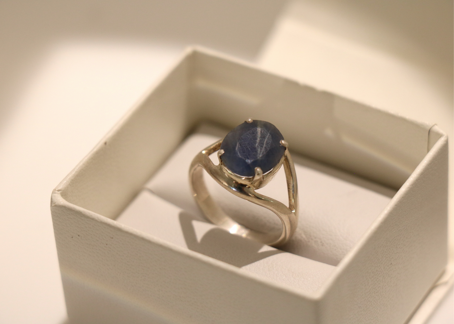 Faceted Blue Sapphire Ring (Sterling Silver)