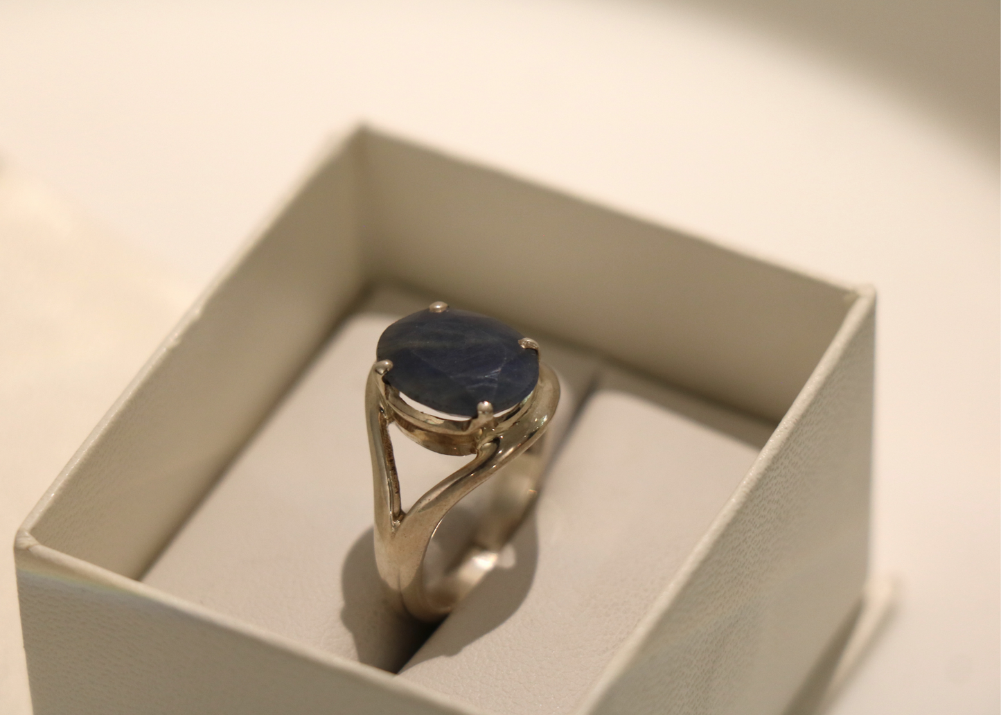 Faceted Blue Sapphire Ring (Sterling Silver)