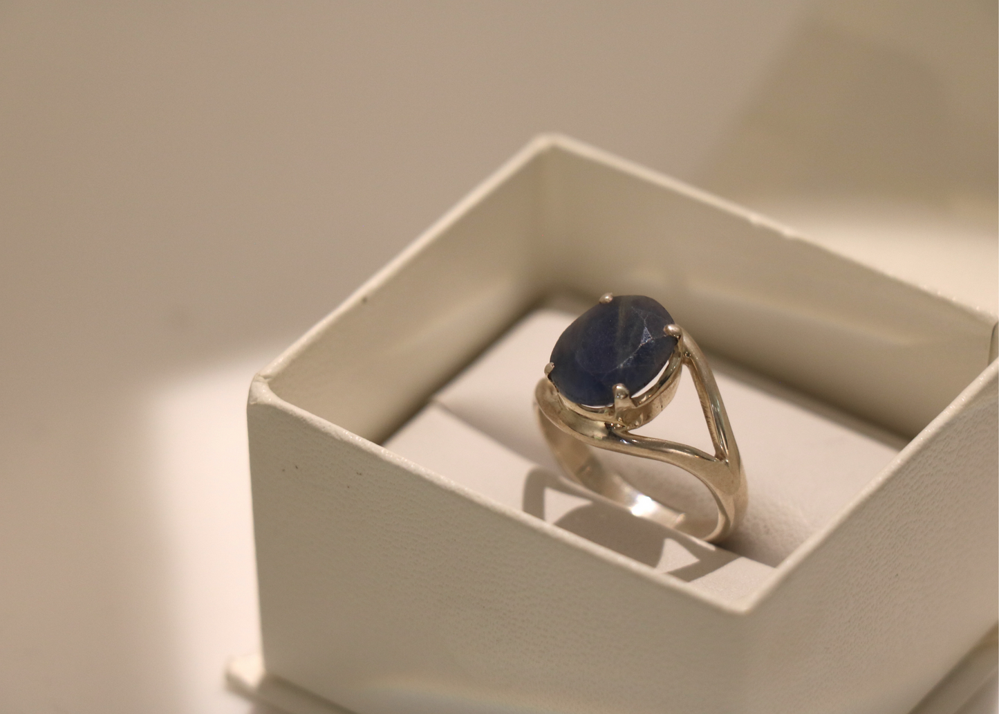 Faceted Blue Sapphire Ring (Sterling Silver)