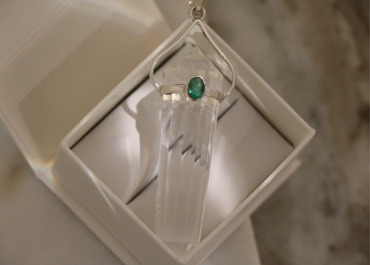 Clear Quartz Crystal with Emerald Pendant