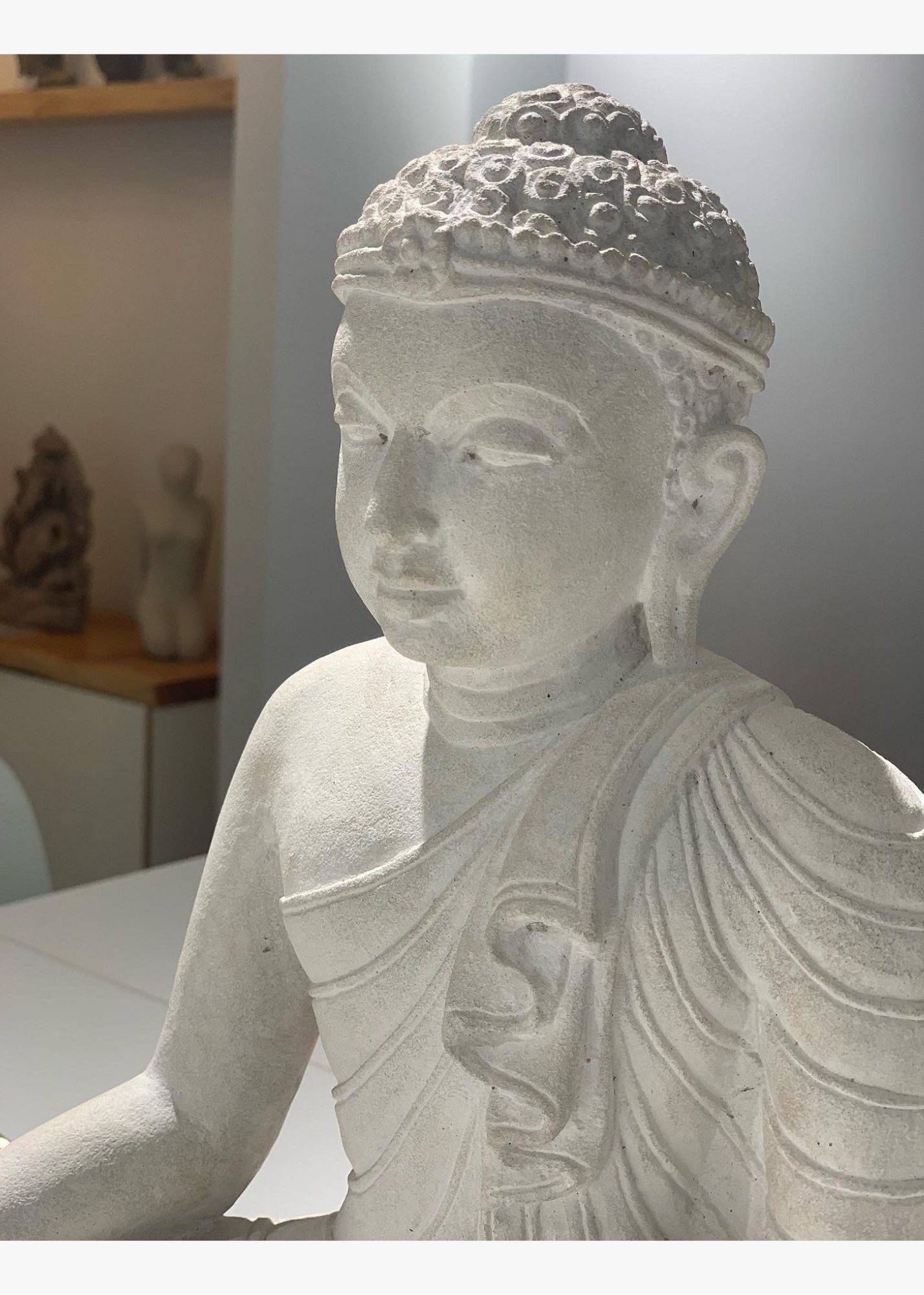 Sitting Buddha Statue - White Sandstone (Medium, 37cm)