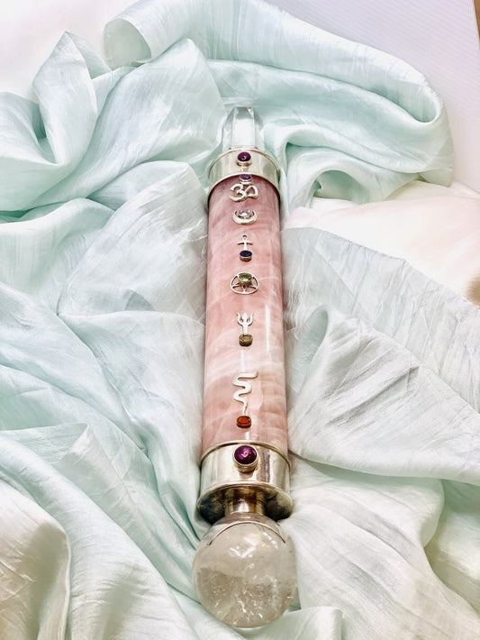 Master Healer - Rose Quartz, Healing Wand, Sterling Silver (38cm, 1500gm)