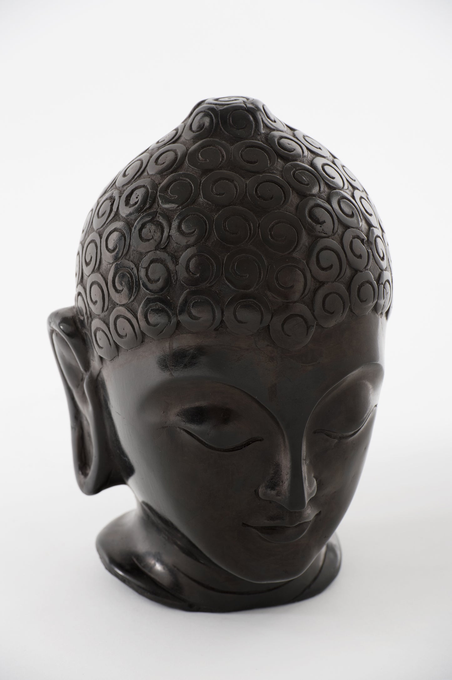 Buddha Head - Black Soft Granite (Medium, 23cm)