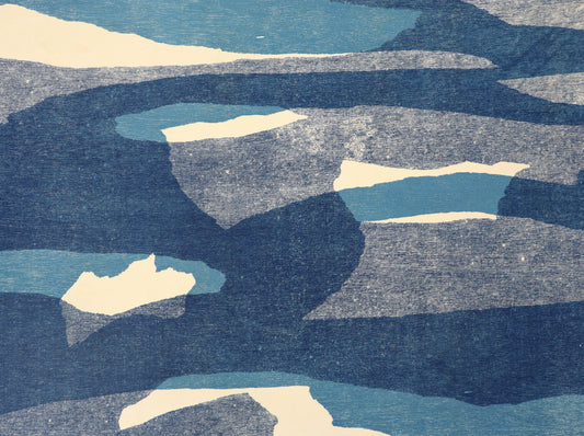 Mr Blue Sky II (Woodblock on Hosho paper, collage on 250gsm Somerset paper)