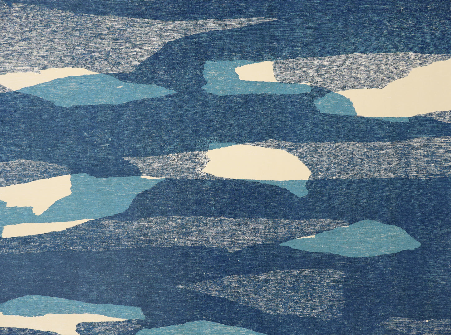 Mr Blue Sky IV (Woodblock on Hosho paper, collage on 250gsm Somerset paper)