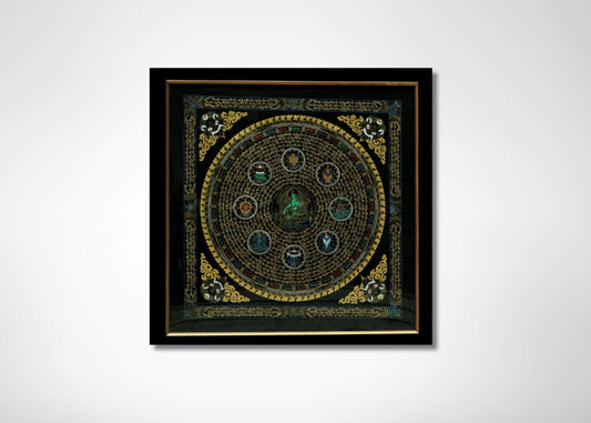 Green Tara and the Eight Auspicious Symbols   (Painting - Acrylic on Cotton Cloth)
