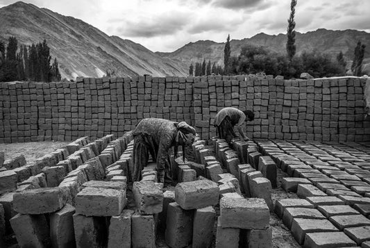 'Women putting bricks for drying' - Aman Chotani original print
