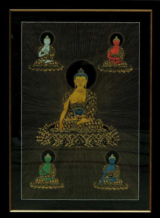 The Five Buddhas (Painting - Acrylic on Cotton Cloth)