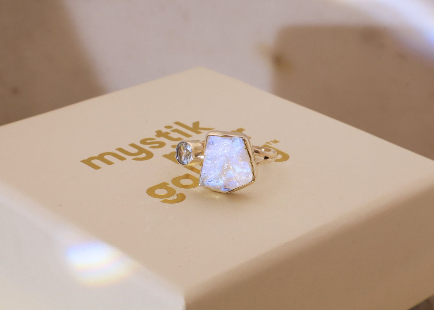 Rainbow Moonstone & Aquamarine Ring