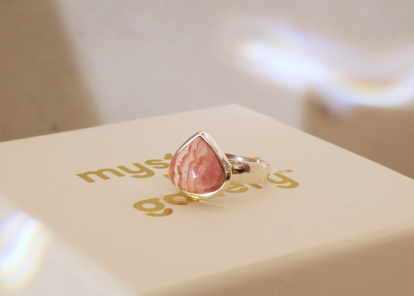 Rhodochrosite Teardrop Ring