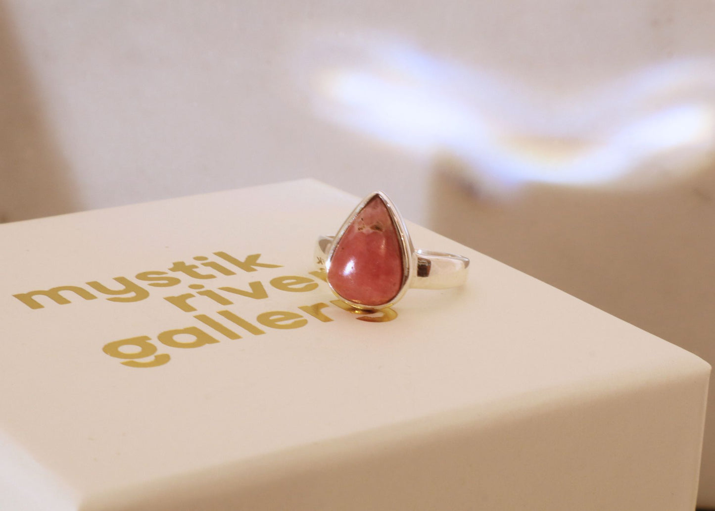 Rhodochrosite Teardrop Ring
