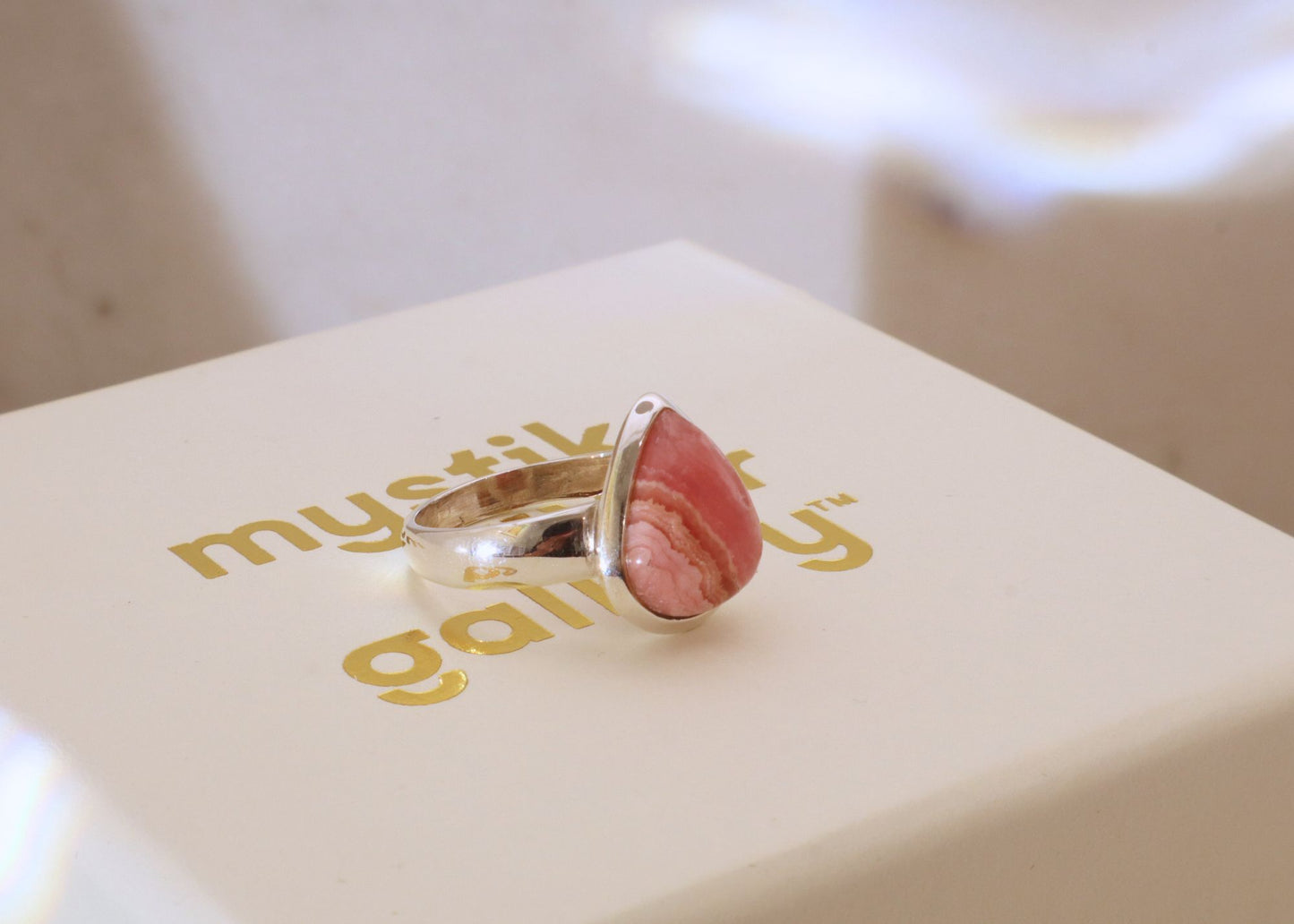 Rhodochrosite Teardrop Ring