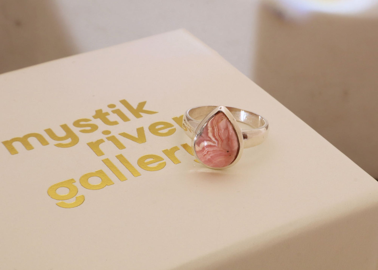 Rhodochrosite Teardrop Ring