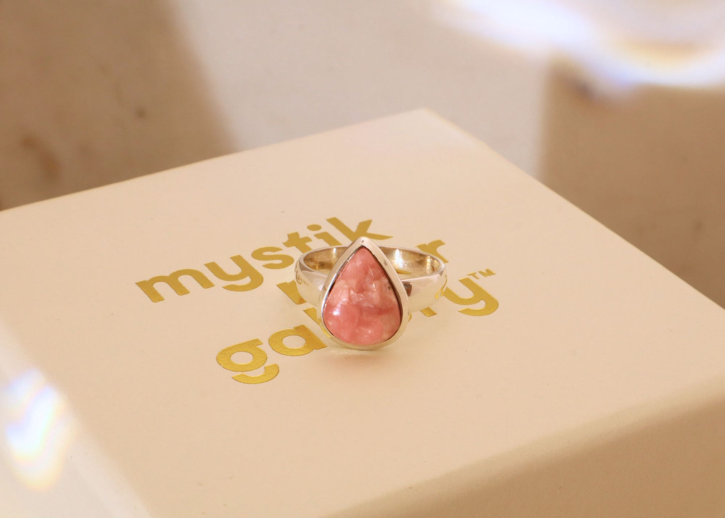 Rhodochrosite Teardrop Ring