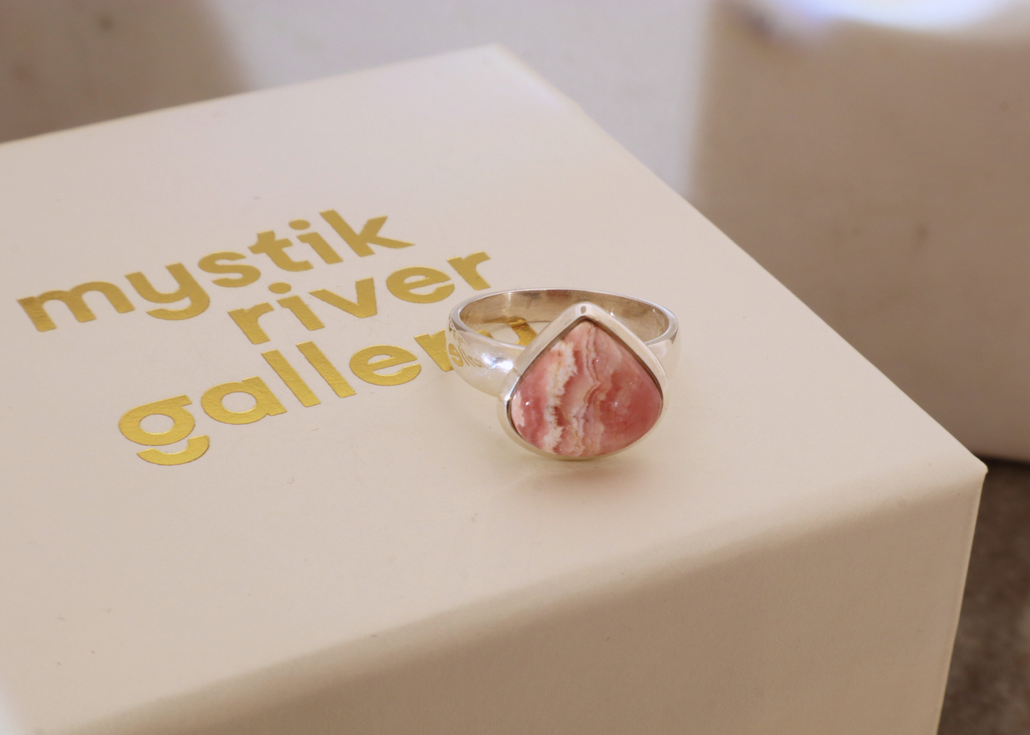 Rhodochrosite Teardrop Ring