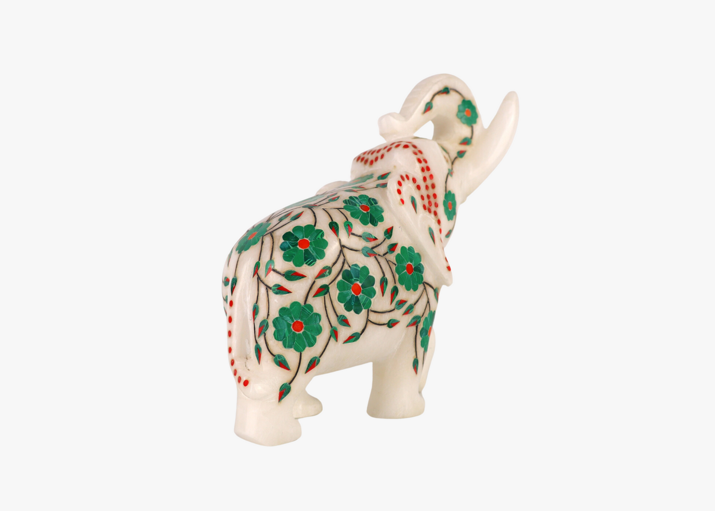 Elephant - White marble, semi-precious gemstones (15cm)