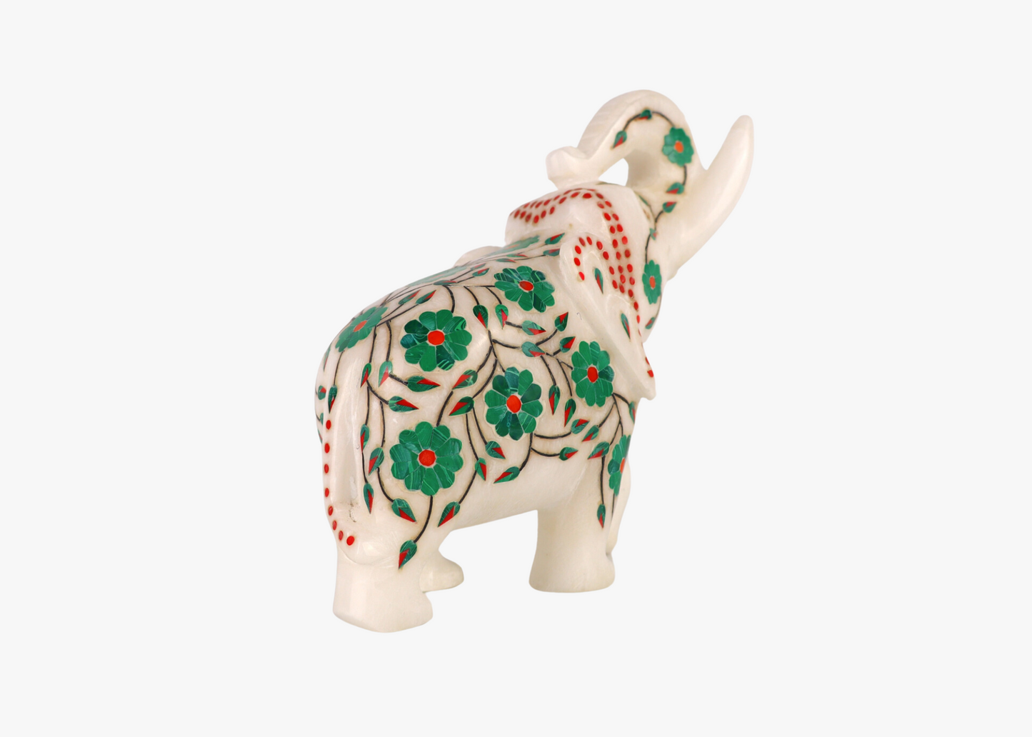 Elephant - White marble, semi-precious gemstones (15cm)