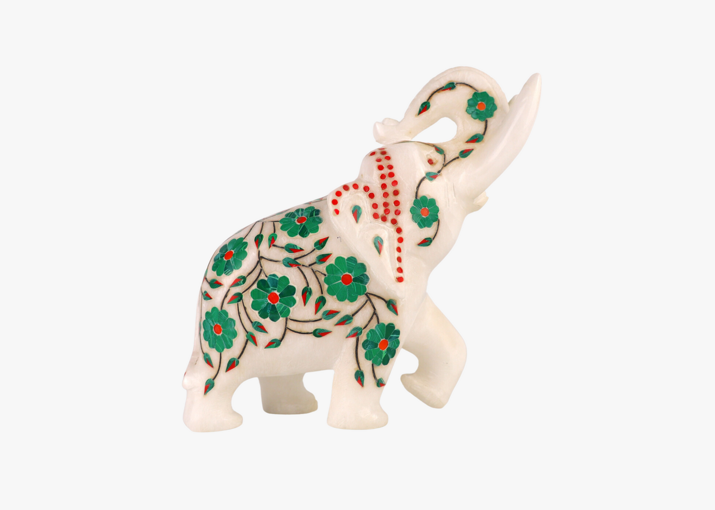 Elephant - White marble, semi-precious gemstones (15cm)