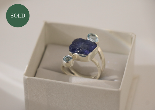 Tanzanite and Aquamarine Ring (Sterling Silver)
