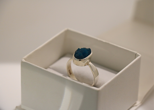 Raw Cavansite Ring (Sterling Silver)