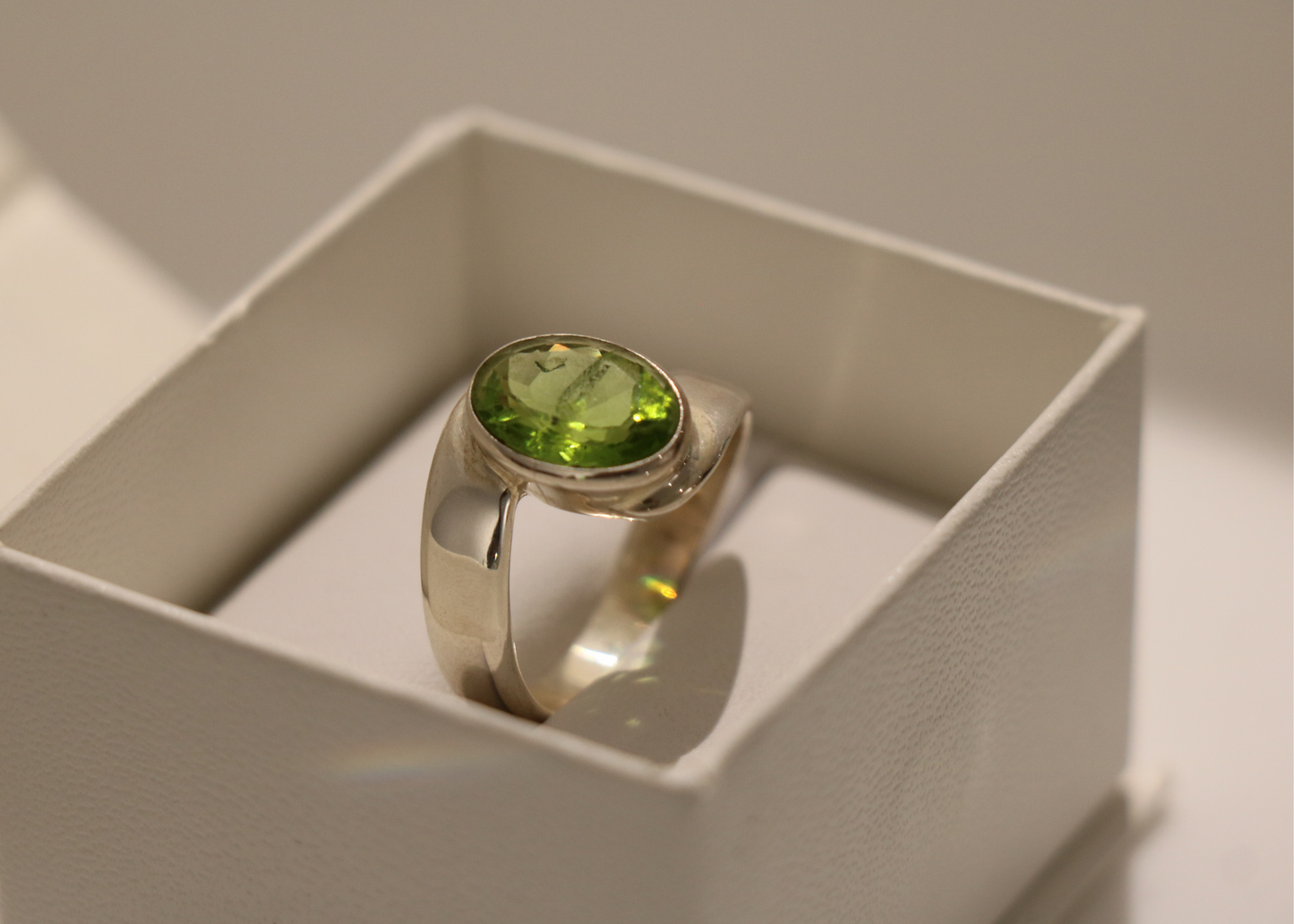 Faceted Peridot Ring (Sterling Silver)