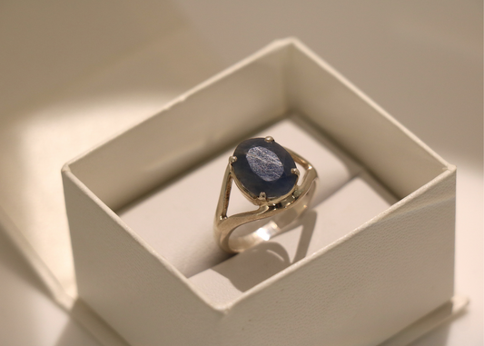 Faceted Blue Sapphire Ring (Sterling Silver)