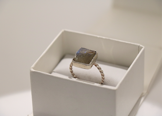 Square Labradorite Ring (Sterling Silver)