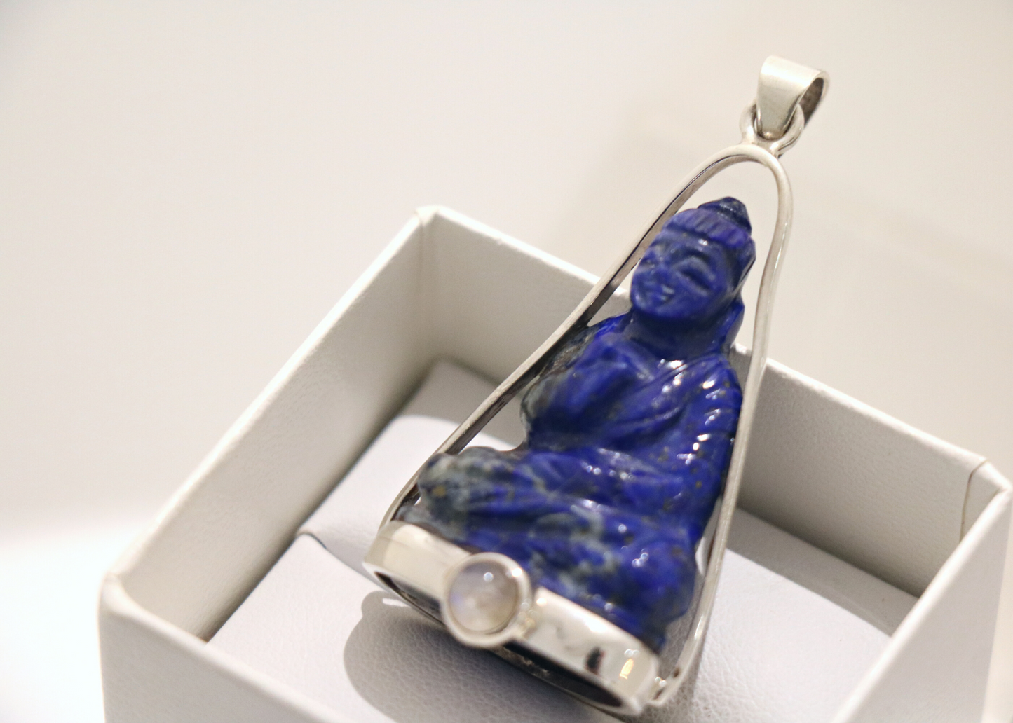Lapis Lazuli Buddha Pendant with Opal (Sterling Silver)