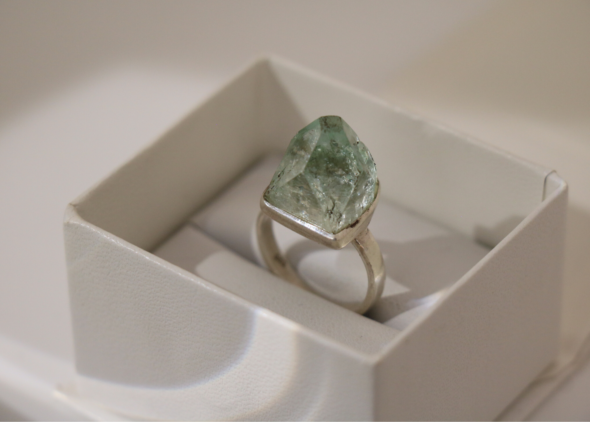 Raw Green Apophyllite Ring Sterling Silver