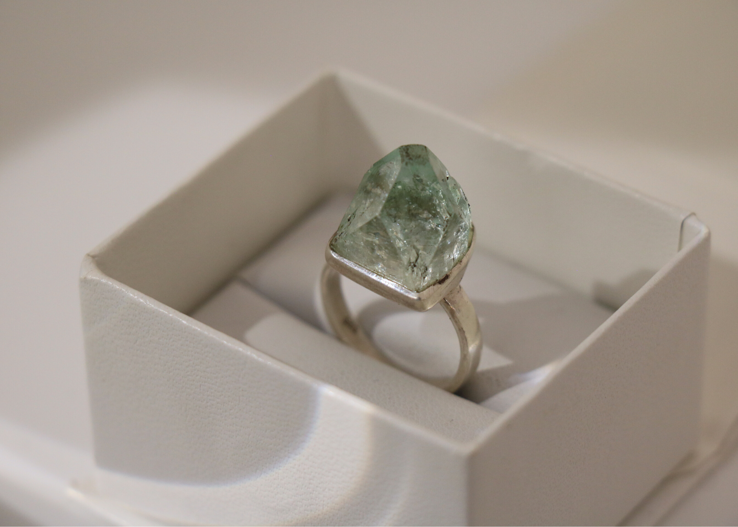 Raw Green Apophyllite Ring (Sterling Silver)