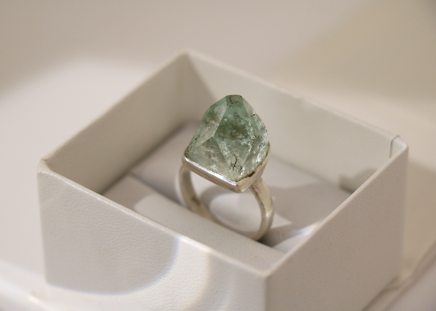 Raw Green Apophyllite Ring (Sterling Silver)