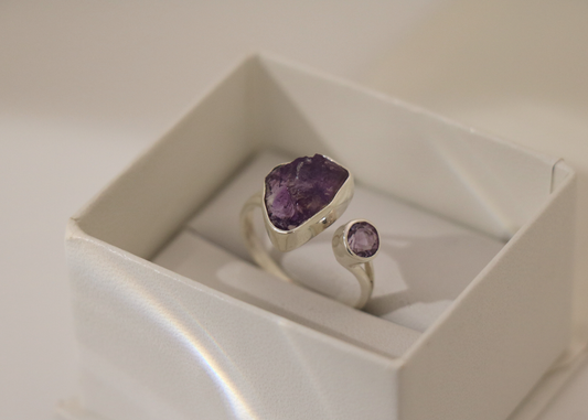 Raw and Polished Amethyst Ring (Sterling Silver)