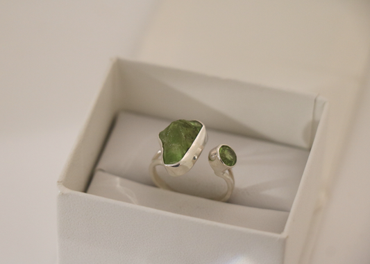 Raw and Polished Peridot Ring (Sterling Silver)