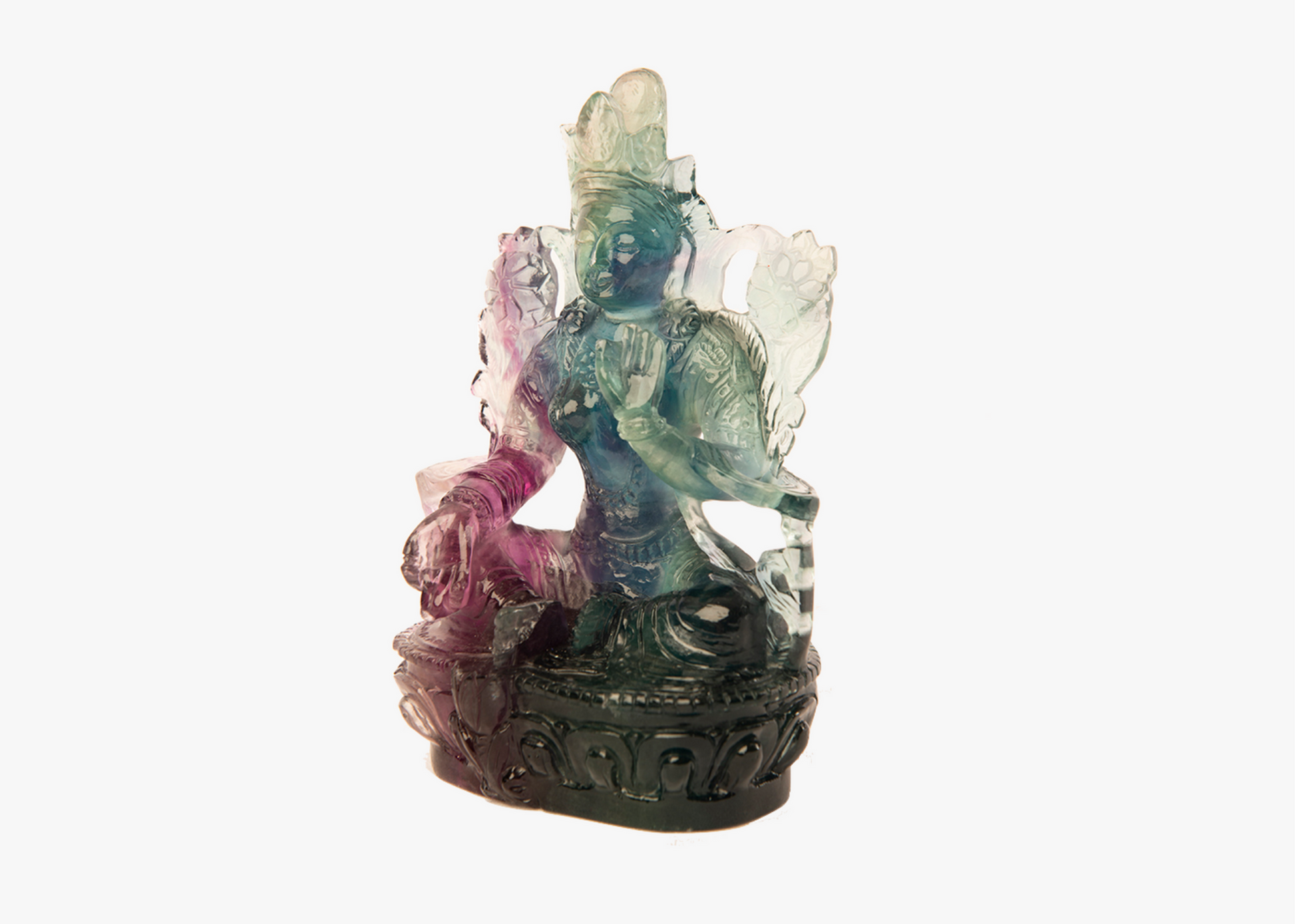 Rare statue of Goddess Tara, in rainbow Fluorite crystal.