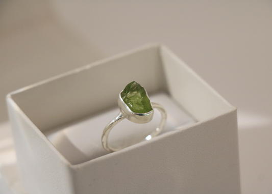 Raw Peridot Ring (Sterling Silver)